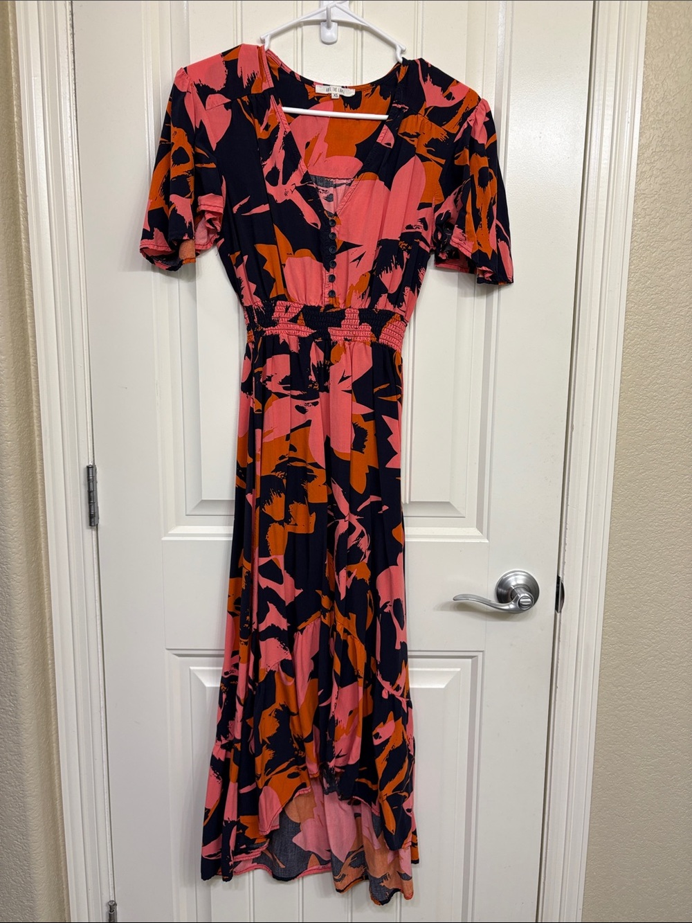Abel the Label Anthropologie Pink & Orange‎ Maxi Dress with Smocked Waist